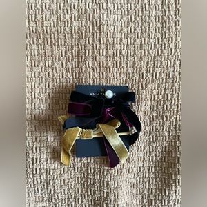 NWT Ann Taylor Velvet Bow Hair Tie Set of 3 Black/Pearl Yellow Wine